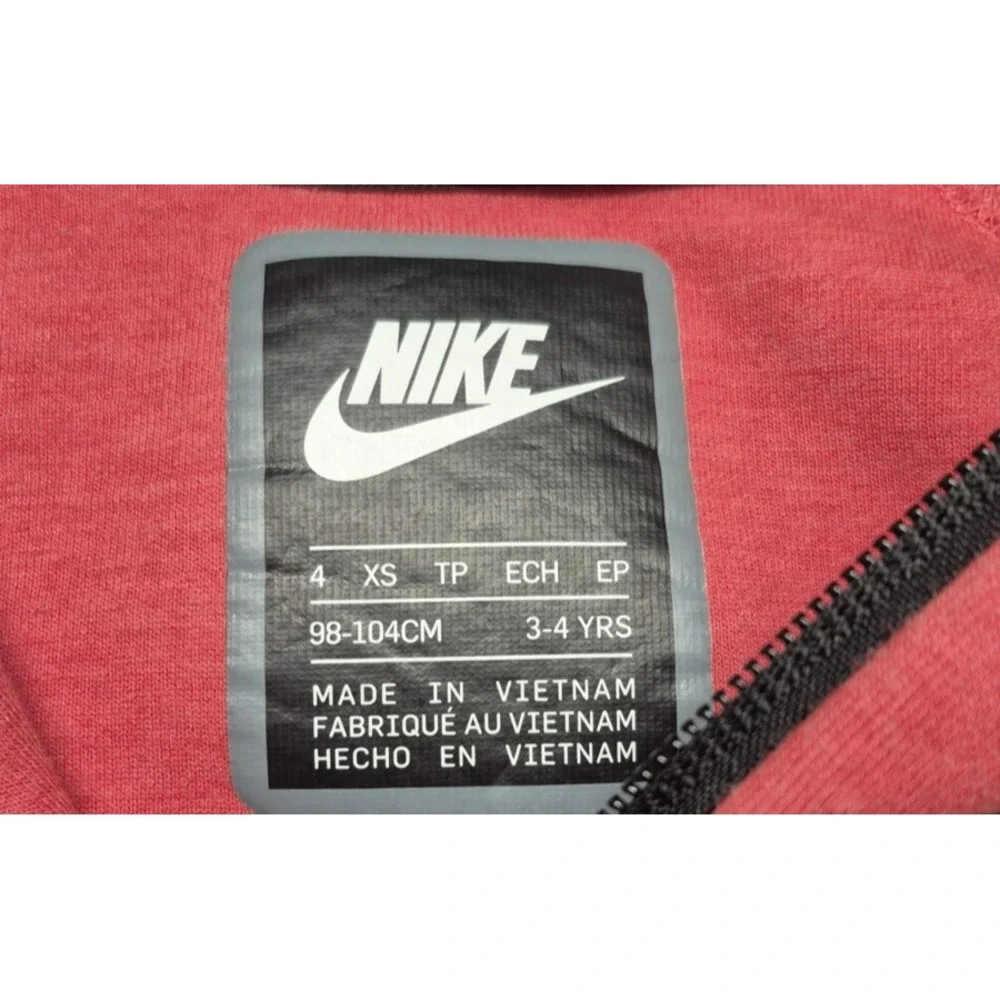 Nike Fleece full zip Hooded Jacket Light University red Kids size XS zip pockets